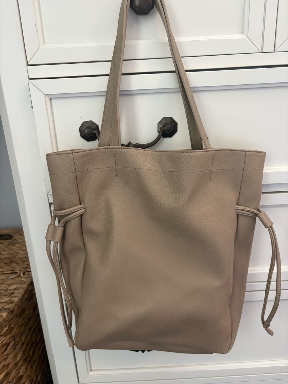 Banana Republic Taupe Vegan Leather Drawstring Tote